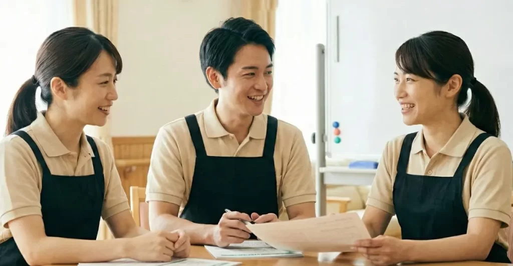 小規模多機能のスタッフ間連携の様子